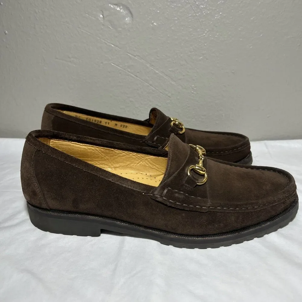 Cole Haan City VTG Italy Mens Suede Gold Horsebit Loafers Lug Sole Sz 11 M Brow